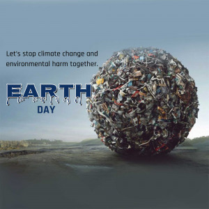Earth Day image depicting a globe made of trash with the word 'EARTH' dripping.