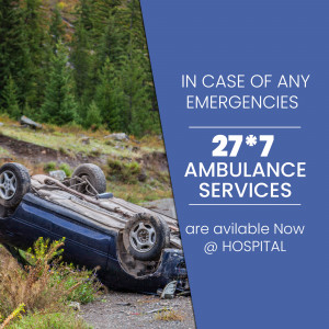 Image of an overturned car with text promoting 24/7 ambulance services.