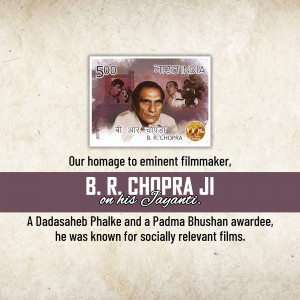 Indian postage stamp featuring B.R. Chopra with text commemorating his Jayanti