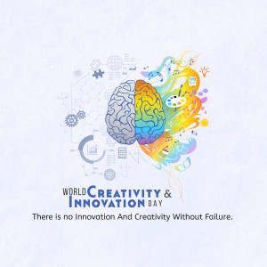 Illustration of a brain half mechanical and half colorful, representing creativity and innovation.