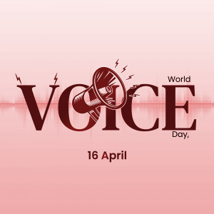 Megaphone with the text 'Voice' and 'World Voice Day, 16 April'