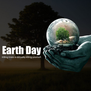 Hands holding a globe with a tree inside, symbolizing Earth Day and environmental protection.