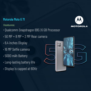 Motorola Moto G 71 5G smartphone with key features highlighted