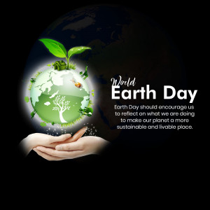 Hands holding a glowing Earth with a sprout, celebrating World Earth Day.