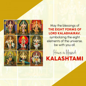 Image depicting the eight forms of Lord Kalabhairav with a Kalashtami greeting.
