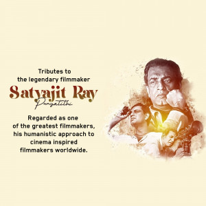Portrait of Satyajit Ray with film stills