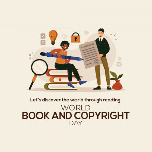 Illustration depicting concepts of books, copyright, and intellectual property.