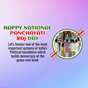 Illustration depicting people in a meeting with the text 'Happy National Panchayati Raj Day'