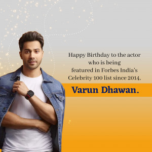 Varun Dhawan portrait with Forbes India Celebrity 100 mention