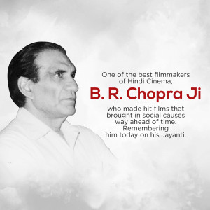 Black and white portrait of B. R. Chopra, a prominent Indian filmmaker.