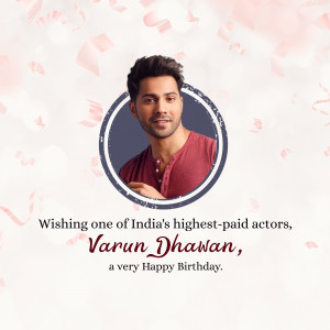 Portrait of Varun Dhawan with birthday wishes