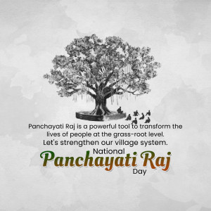 Image depicting a tree with people sitting under it, with text celebrating National Panchayati Raj Day.