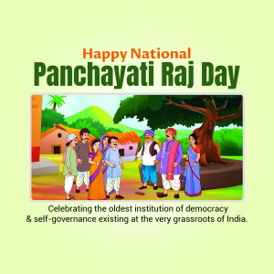 Illustration depicting a village scene with people celebrating National Panchayati Raj Day.