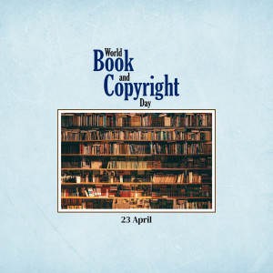 Image celebrating World Book and Copyright Day with a bookshelf
