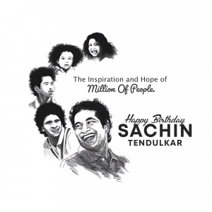 Black and white illustration of Sachin Tendulkar with images of people forming his face