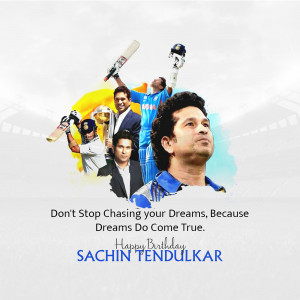 A collage celebrating Sachin Tendulkar's birthday with images of him in various cricketing moments.