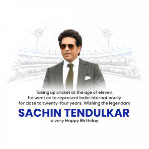 Sachin Tendulkar portrait with stadium background and birthday message