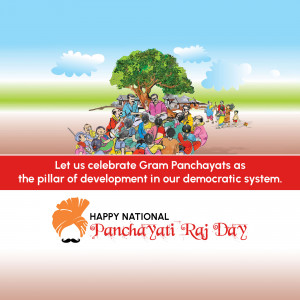 Illustration of a village community gathering under a tree with text celebrating National Panchayati Raj Day.