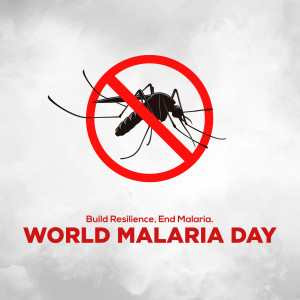A red circle with a slash over a black mosquito, promoting World Malaria Day.