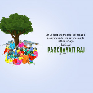 Illustration depicting people gathered under a tree with the text 'National Panchayati Raj Day'