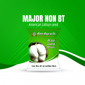 Image of a Major Non BT American Cotton Seed packet with a cotton boll illustration.