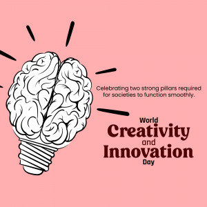 Illustration of a brain shaped like a lightbulb with text celebrating creativity and innovation.