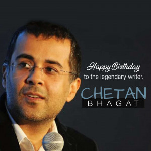 Portrait of Chetan Bhagat with birthday wishes