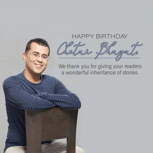 Portrait of Chetan Bhagat with birthday wishes