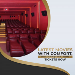 Interior view of a modern, comfortable cinema theatre with red leather seats.