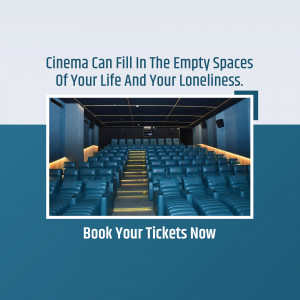 Empty movie theater seats with text promoting cinema and ticket booking.