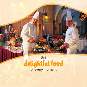 Two chefs preparing food at a buffet in a restaurant.