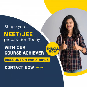 Young woman with backpack promoting NEET/JEE preparation course