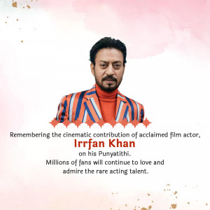Portrait of Irrfan Khan with a tribute message