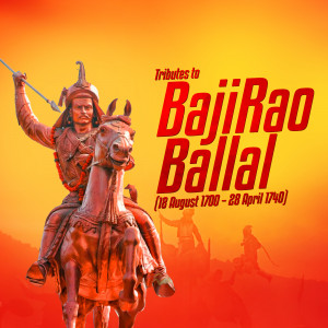 Image of Bajirao Ballal on horseback with tribute text