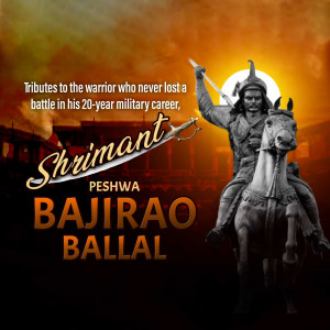 Image of Bajirao Ballal, a Maratha warrior, on horseback with a sword raised.