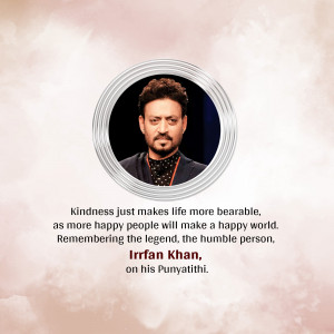 Portrait of Irrfan Khan with a quote about kindness