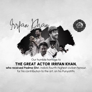 Black and white tribute image of Irrfan Khan