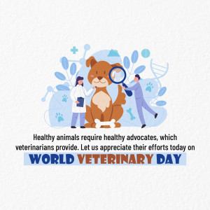 Illustration of veterinarians examining a dog with medical symbols in the background, celebrating World Veterinary Day.