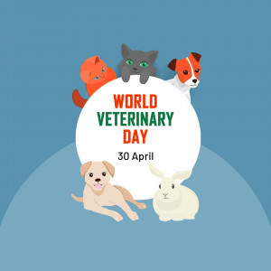 Illustration for World Veterinary Day featuring various pets