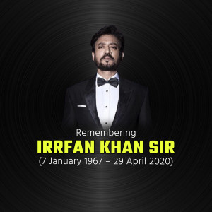 Portrait of Irrfan Khan with remembrance text