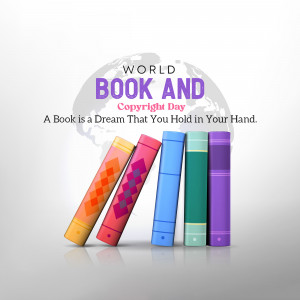 Illustration of books and a globe for World Book and Copyright Day