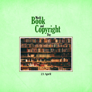 Image celebrating World Book and Copyright Day with a bookshelf