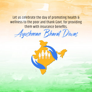Ayushman Bharat Diwas poster with India map and family silhouette