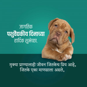 Cute puppy with World Veterinary Day message in Marathi