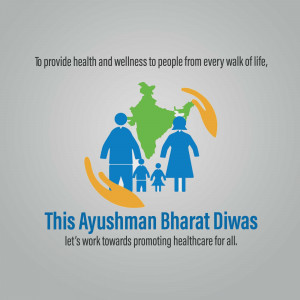 Ayushman Bharat Diwas logo with family and India map