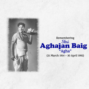 Black and white portrait of Shri Agha Jan Baig, a waiter holding a tray with tea service.