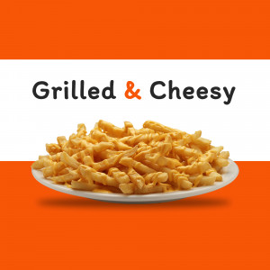 A plate of golden, grilled and cheesy fries.