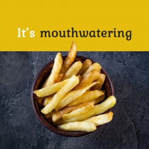 Close-up of golden brown french fries in a wooden bowl
