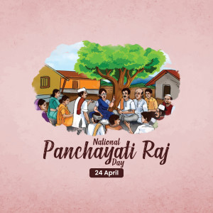 Illustration depicting a village meeting under a tree celebrating National Panchayati Raj Day