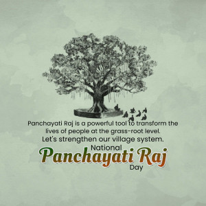 Image depicting a tree with people sitting under it and text celebrating National Panchayati Raj Day.
